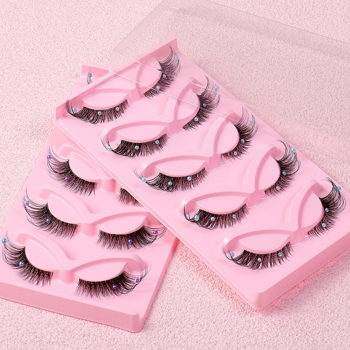 5 Pairs False Lashes Eyelashes Extension Cluster, Clear Band Corner