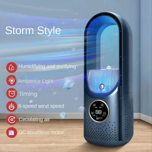 Portable Leafless Electric Fan Air Cooler 6 Speed Silent Timer Air