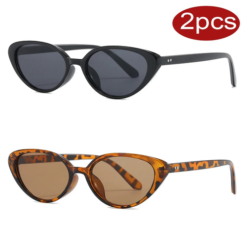 2pcs Retro Small Cat Eye Sunglasses for Women Men Rivet Design Fashion