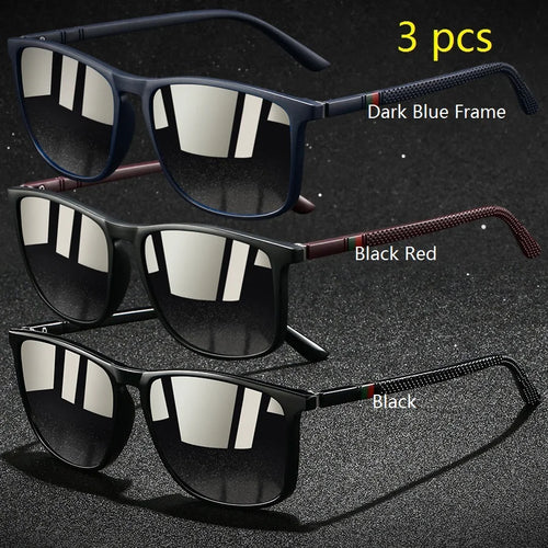 3 PCS Fashion Vintage Check Square Sunglasses Men WomenDriving Fishing