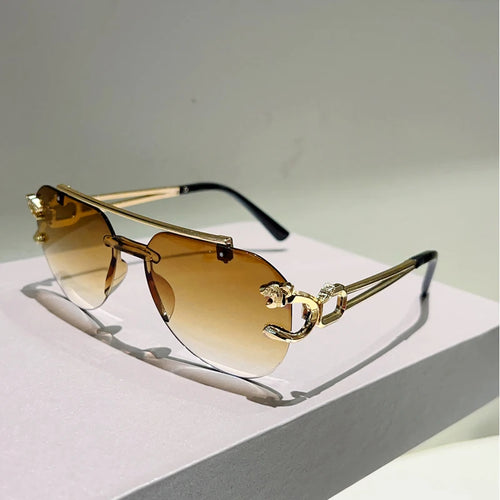 KAMMPT Rimless Pilot Sunglasses Men Fashion Vintage Gradient Casual