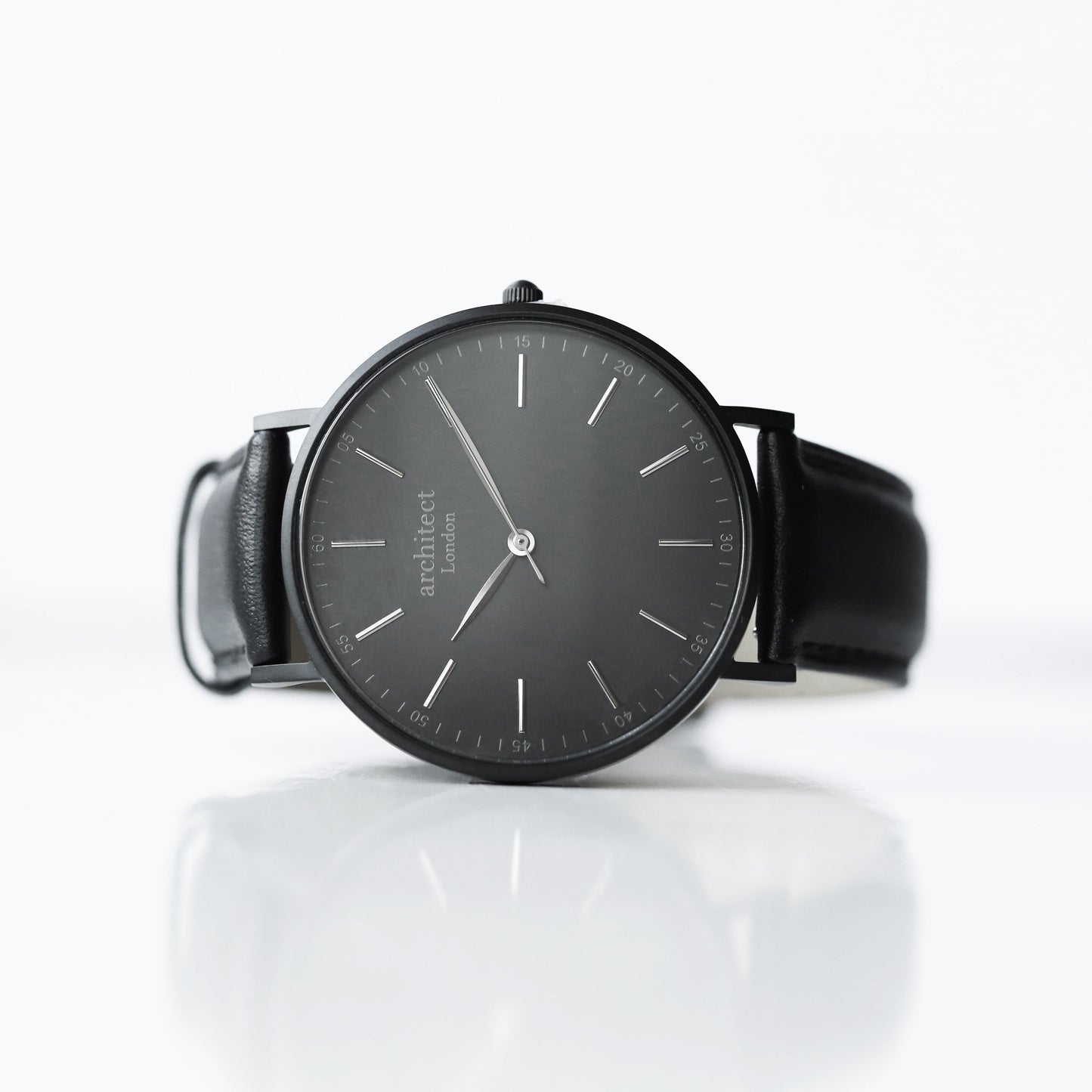 Modern Font Engraving - Men's Minimalist Watch + Jet Black Strap