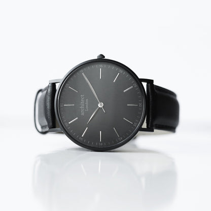 Modern Font Engraving - Men's Minimalist Watch + Jet Black Strap