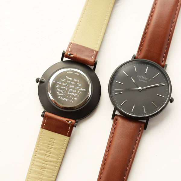 Two watches with brown and beige straps on a white background