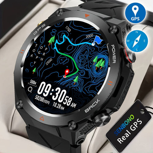 SENBONO GPS Smart Watch Men 1.45'' HD Screen Built-In GPS Altimeter