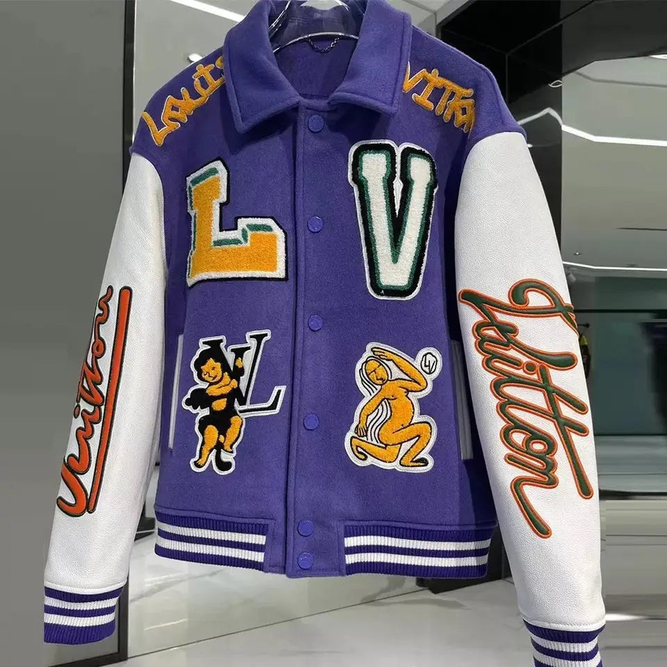 Custom Print Logo Bomber Jacket Baseball Jackets Vintage Leather Sleeve Varsity Jacket for Men 2025