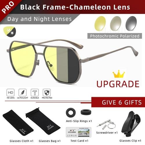 Clloio Night Vision Aluminum Photochromic Sunglasses Men Women