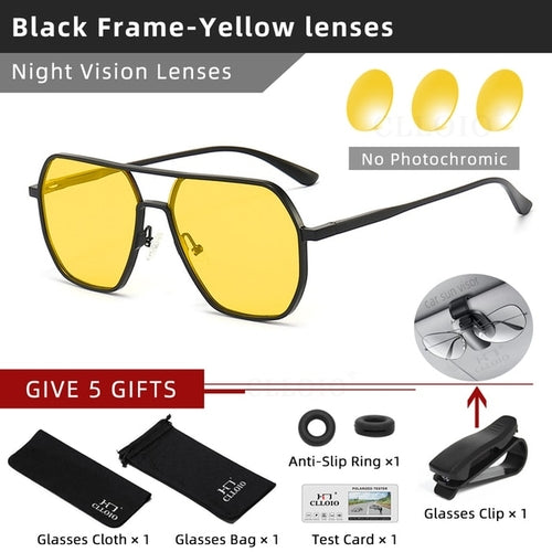 Clloio Night Vision Aluminum Photochromic Sunglasses Men Women