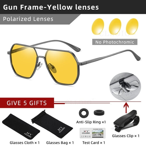 Clloio Night Vision Aluminum Photochromic Sunglasses Men Women