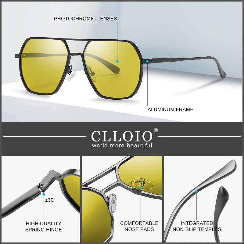 Clloio Night Vision Aluminum Photochromic Sunglasses Men Women