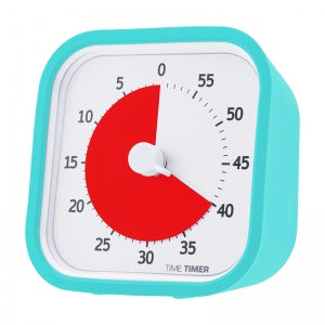 Timer with a red section and turquoise border on a white background
