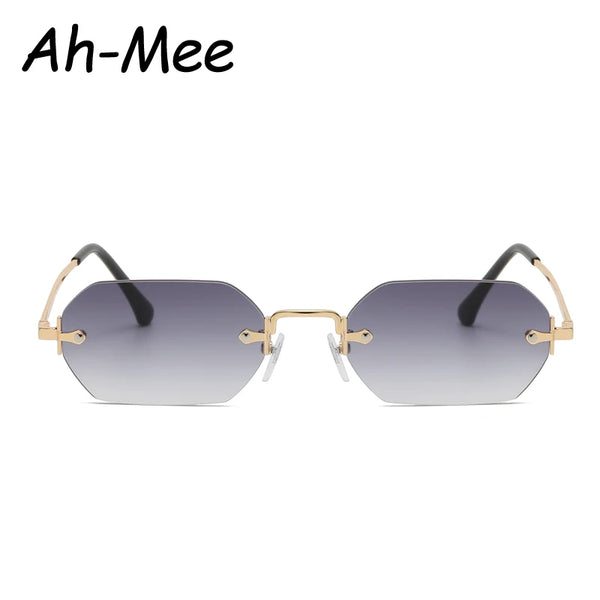 Small Square Rimless Sunglasses Women Retro Polygon Grey Gradient Sun