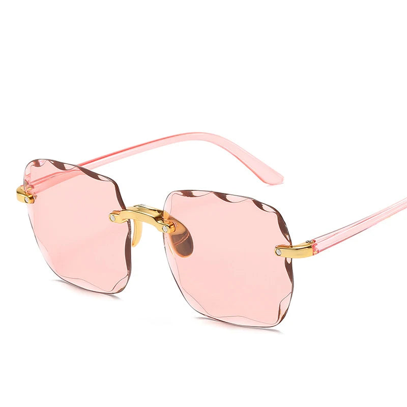 3PCS Square Rimless Sunglasses Women Luxury Brand Designer Summer Red