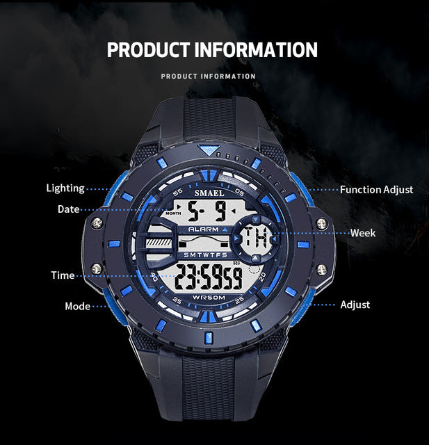 Mens Digital Wristwatches Waterproof Sport