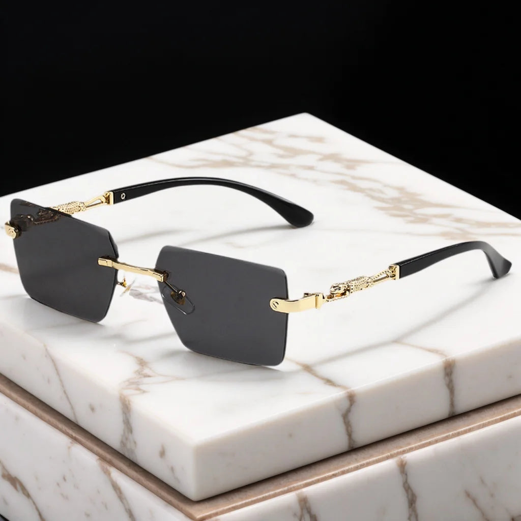 Fashion Rimless Sunglasses UV400 Rectangle Women Men Shades Hiking