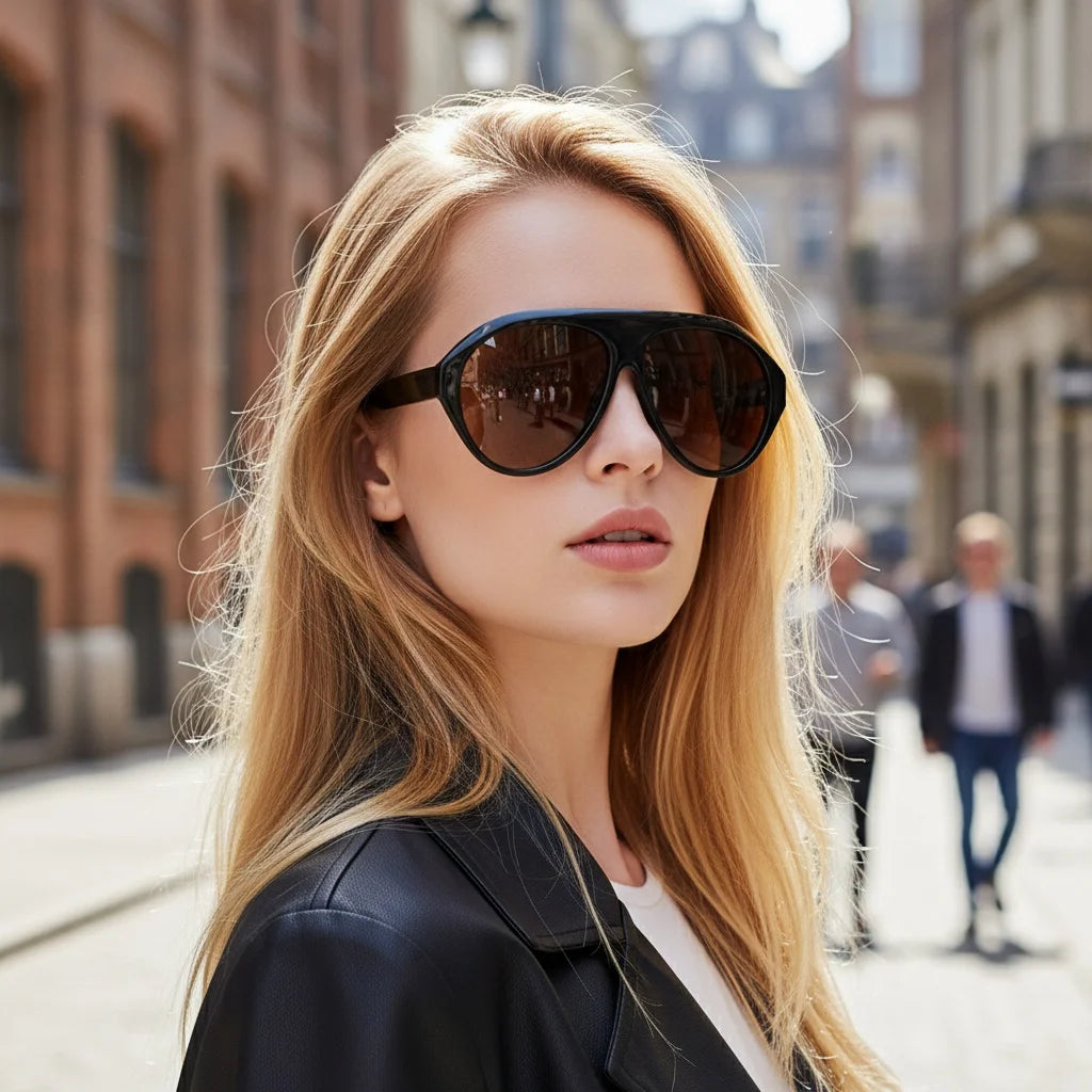 Fashionable Large-frame Pilot Sunglasses With Sun Protection And Retro