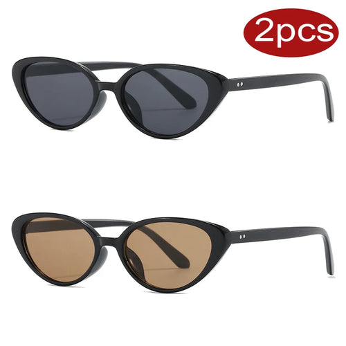 2pcs Retro Small Cat Eye Sunglasses for Women Men Rivet Design Fashion