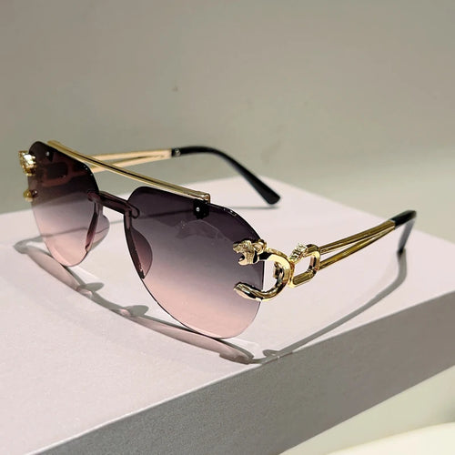 KAMMPT Rimless Pilot Sunglasses Men Fashion Vintage Gradient Casual