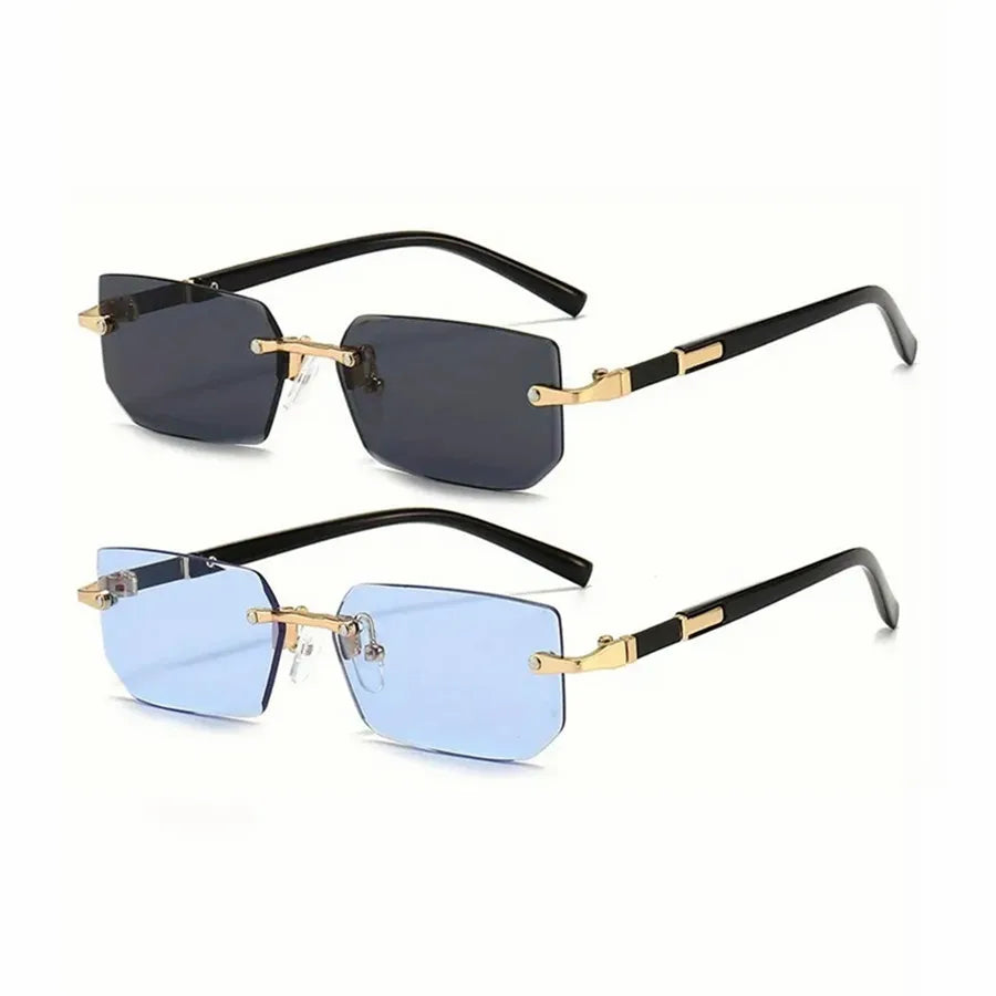 Rimless Sunglasses Rectangle Fashion Popular Women Men Shades Small