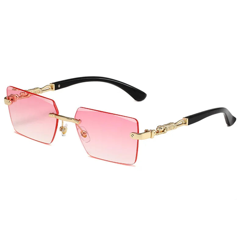 Fashion Rimless Sunglasses UV400 Rectangle Women Men Shades Hiking