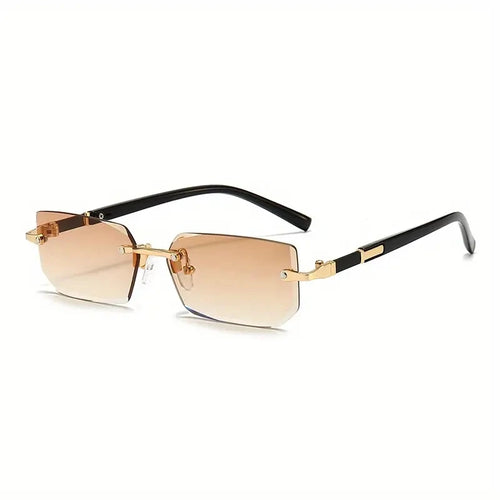 Rimless Sunglasses Rectangle Fashion Popular Women Men Shades Small