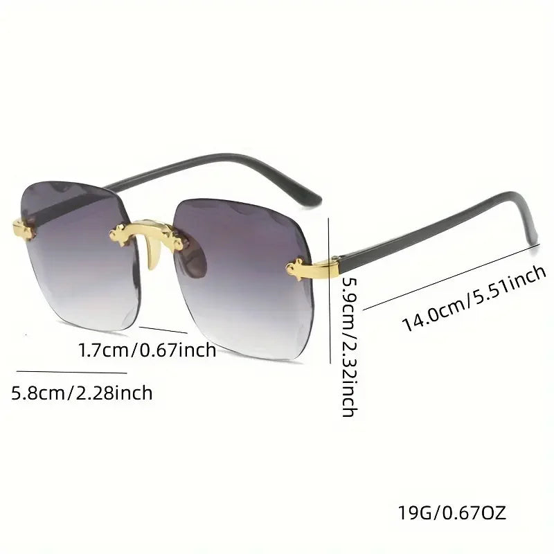 3PCS Square Rimless Sunglasses Women Luxury Brand Designer Summer Red