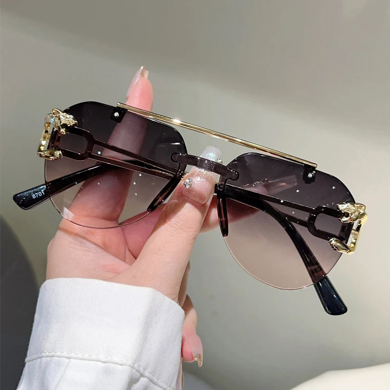 KAMMPT Rimless Pilot Sunglasses Men Fashion Vintage Gradient Casual