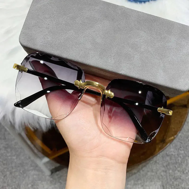 3PCS Square Rimless Sunglasses Women Luxury Brand Designer Summer Red