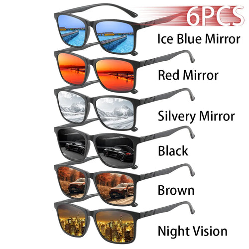 6 PCS Fashion Vintage Check Square Sunglasses Men Women Fishing