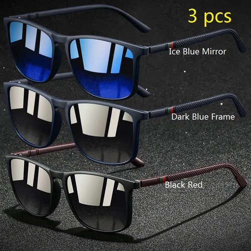 3 PCS Fashion Vintage Check Square Sunglasses Men WomenDriving Fishing