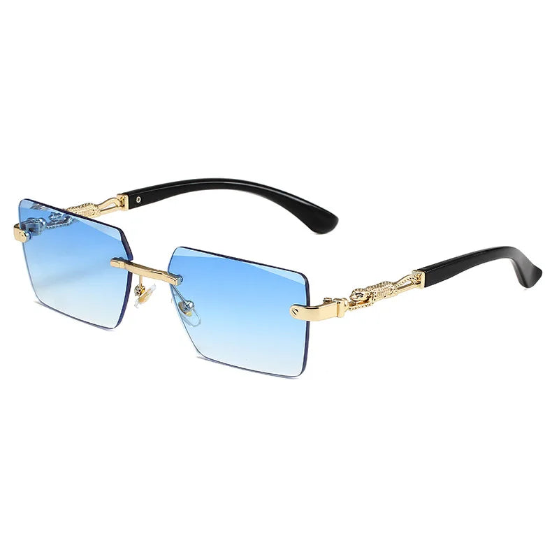 Fashion Rimless Sunglasses UV400 Rectangle Women Men Shades Hiking