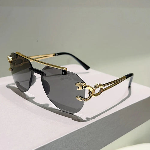 KAMMPT Rimless Pilot Sunglasses Men Fashion Vintage Gradient Casual
