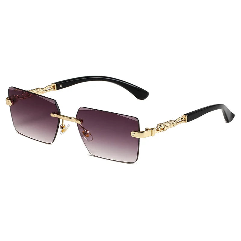 Fashion Rimless Sunglasses UV400 Rectangle Women Men Shades Hiking