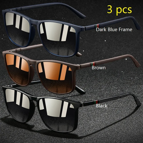 3 PCS Fashion Vintage Check Square Sunglasses Men WomenDriving Fishing