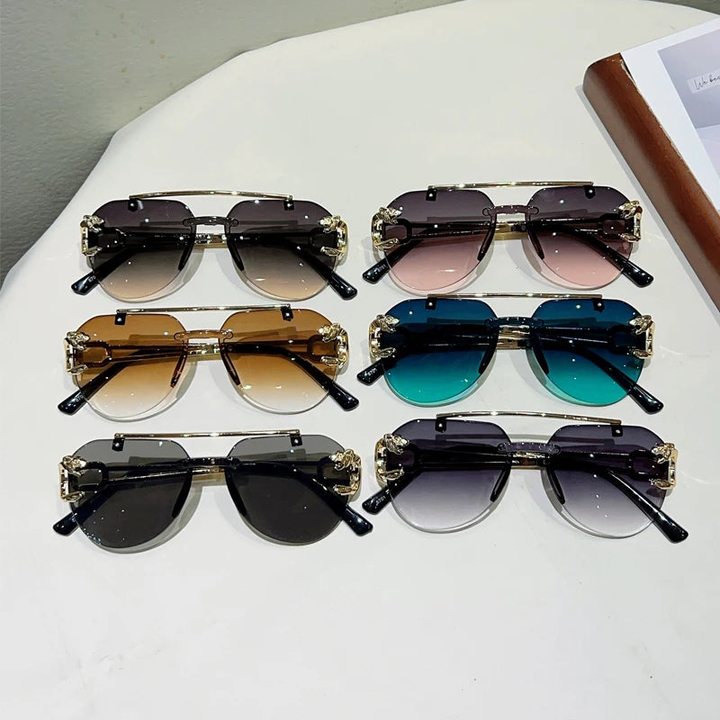 KAMMPT Rimless Pilot Sunglasses Men Fashion Vintage Gradient Casual