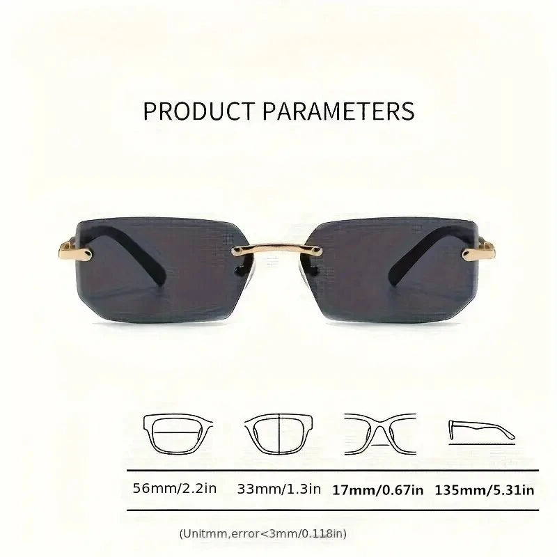 Rimless Sunglasses Rectangle Fashion Popular Women Men Shades Small