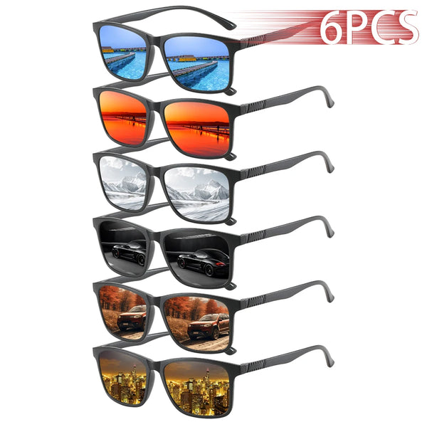 6 PCS Fashion Vintage Check Square Sunglasses Men Women Fishing