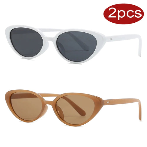 2pcs Retro Small Cat Eye Sunglasses for Women Men Rivet Design Fashion