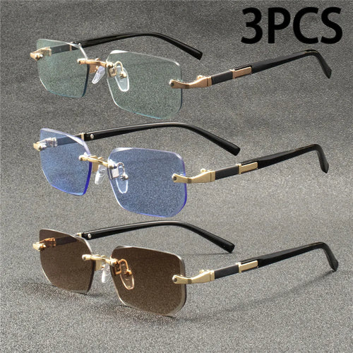 Rimless Sunglasses Rectangle Fashion Popular Women Men Shades Small