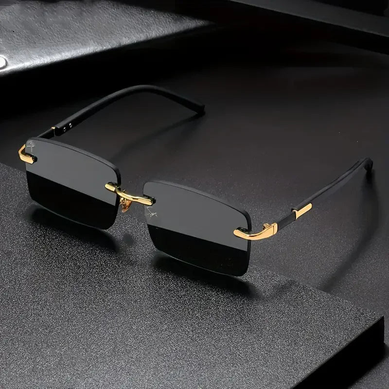 Rimless Sunglasses Rectangle Fashion Popular Women Men Shades Small