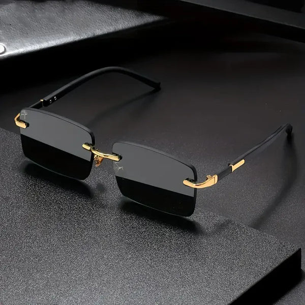 Rimless Sunglasses Rectangle Fashion Popular Women Men Shades Small