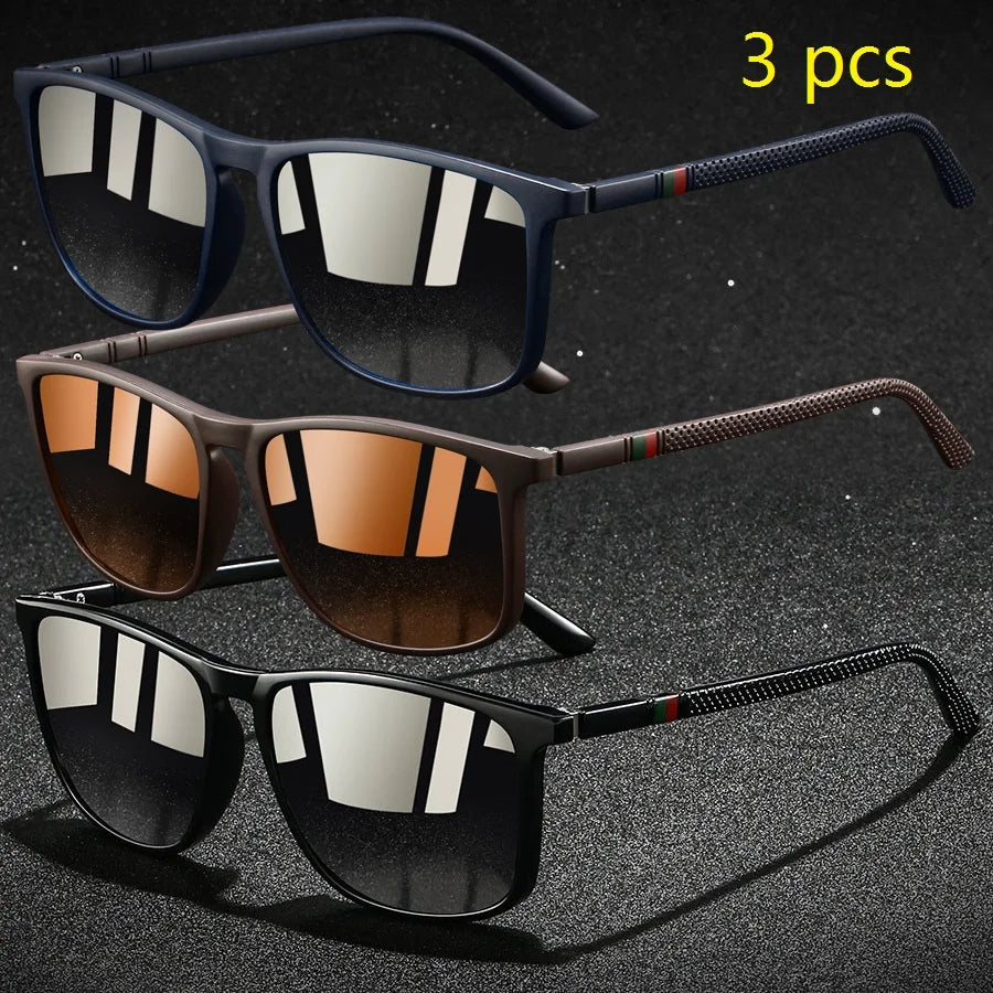 3 PCS Fashion Vintage Check Square Sunglasses Men WomenDriving Fishing