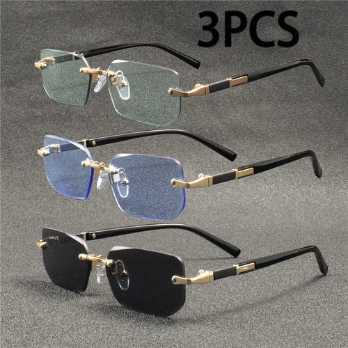 Rimless Sunglasses Rectangle Fashion Popular Women Men Shades Small
