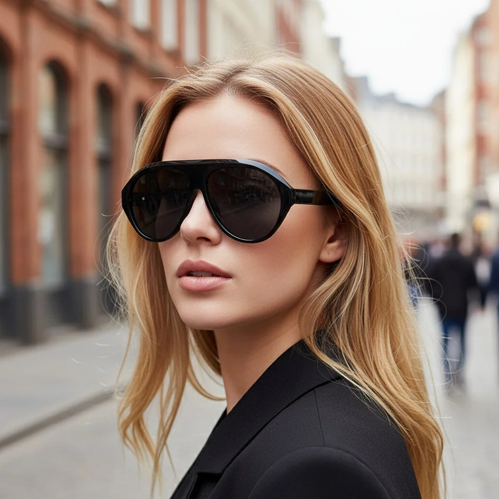 Fashionable Large-frame Pilot Sunglasses With Sun Protection And Retro