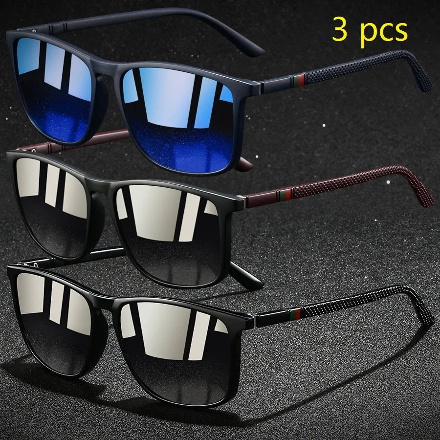 3 PCS Fashion Vintage Check Square Sunglasses Men WomenDriving Fishing