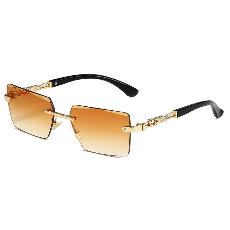 Fashion Rimless Sunglasses UV400 Rectangle Women Men Shades Hiking