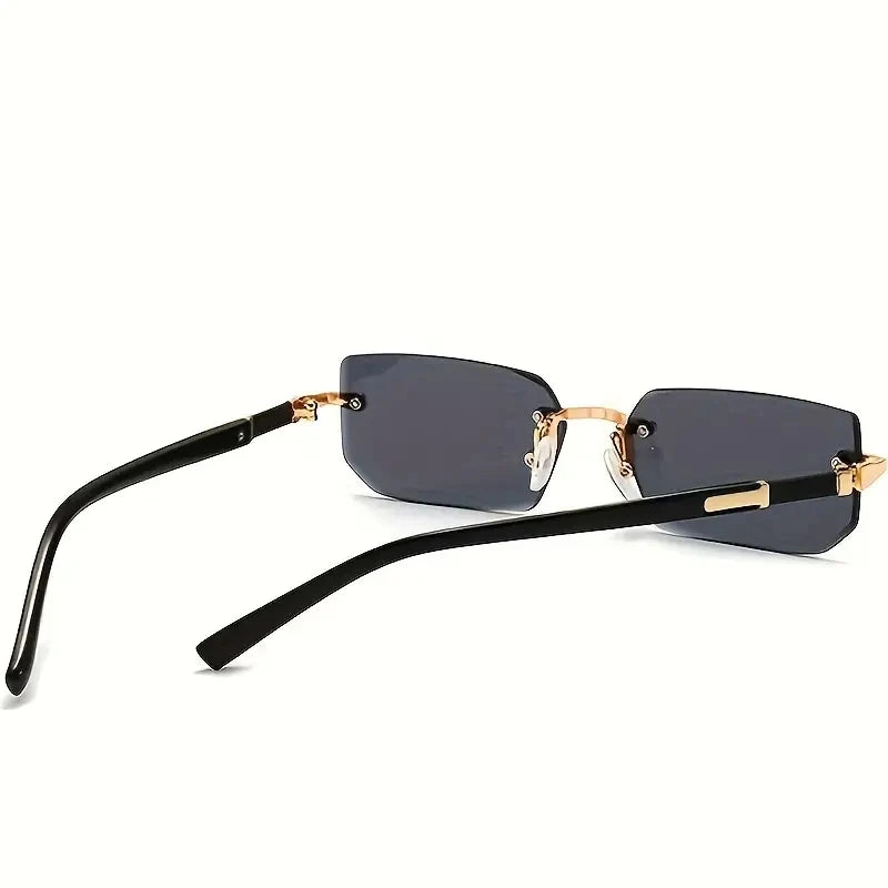 Rimless Sunglasses Rectangle Fashion Popular Women Men Shades Small
