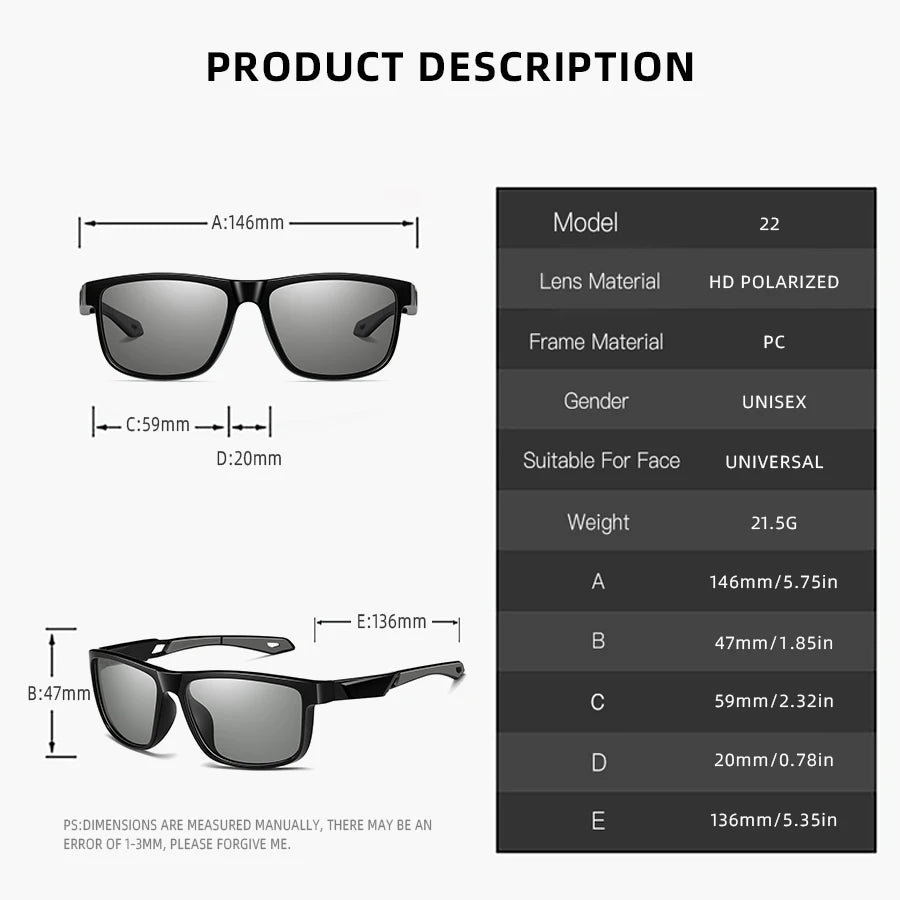 Photochromic Polarized Sports Vintage Sunglasses Men Women Fishing