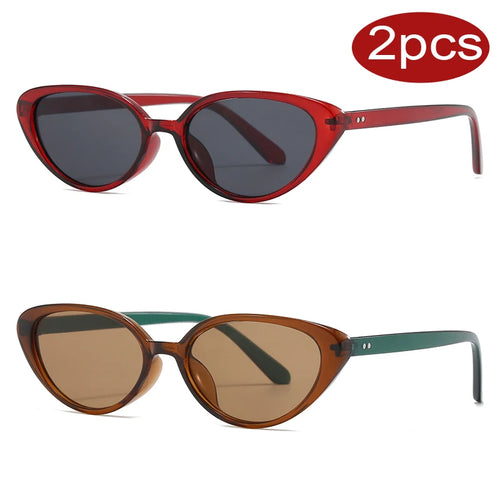 2pcs Retro Small Cat Eye Sunglasses for Women Men Rivet Design Fashion