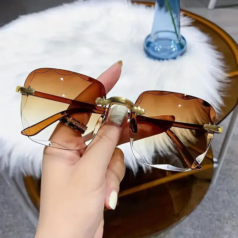 3PCS Square Rimless Sunglasses Women Luxury Brand Designer Summer Red